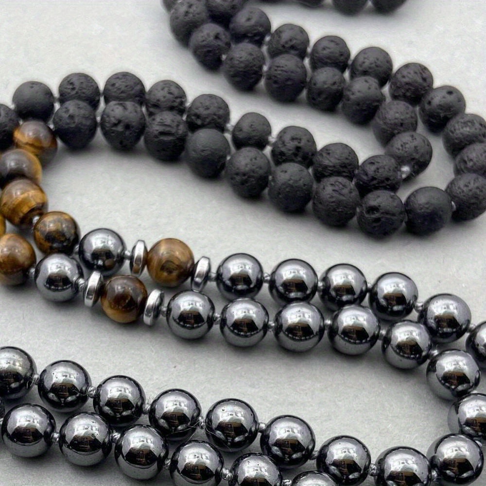 Beautiful Ethnic-style Natural Stone Knotted Necklace, Handmade